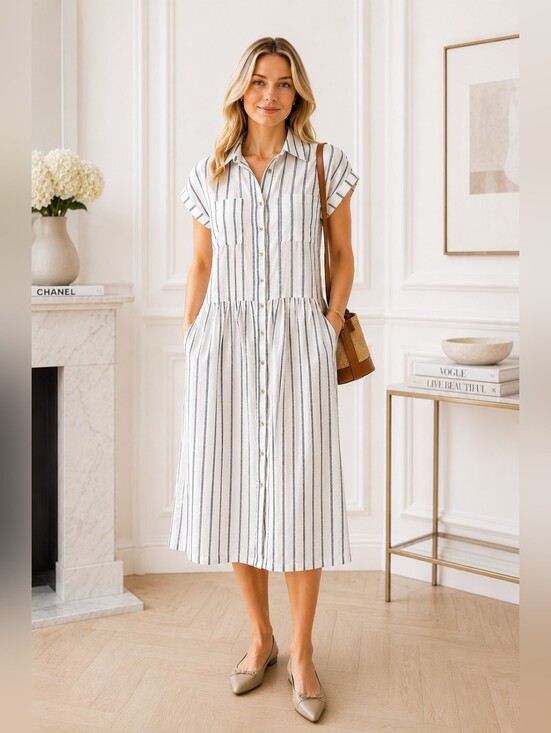 Universal Thread Dresses & Skirts - Universal Thread | Blue Pinstripe Linen Blend Drop Waist Midi Dress | Size Small